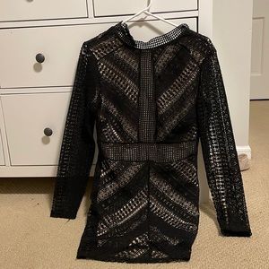 Black lace dress with nude underslip